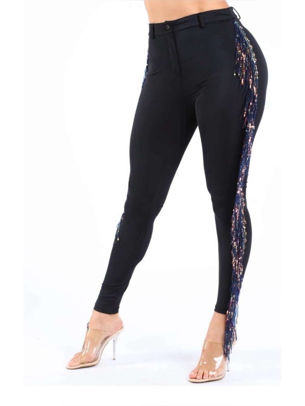 NWT KToo Women’s Sequin Fringe Leggings Pants Small S Black Halloween Costume
